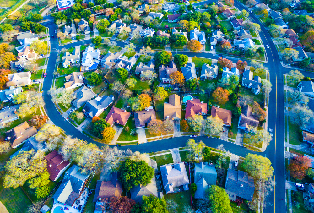 aerial shot of neighborhood